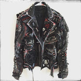 Bikers Spiked Patches Jacket, Steampunk Personalized Silver Studs Jacket, Motorcycle Handmade Lapel Collar Jacket, Women's Fashion Jacket,